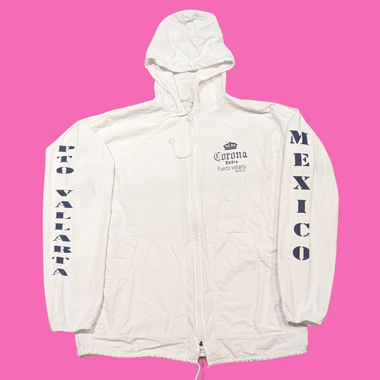 Vintage 1990's Corona Puerto Vallarta Light, White Hooded Jacket for Men Size M