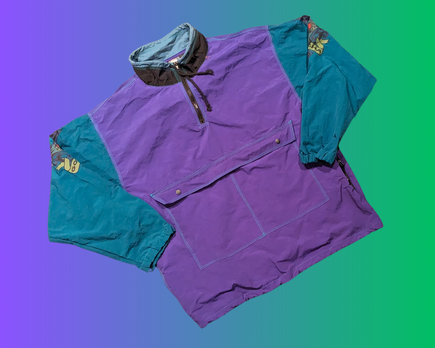 Vintage 1990's Gotcha Green and Purple Winderbreaker Jacket Size XL