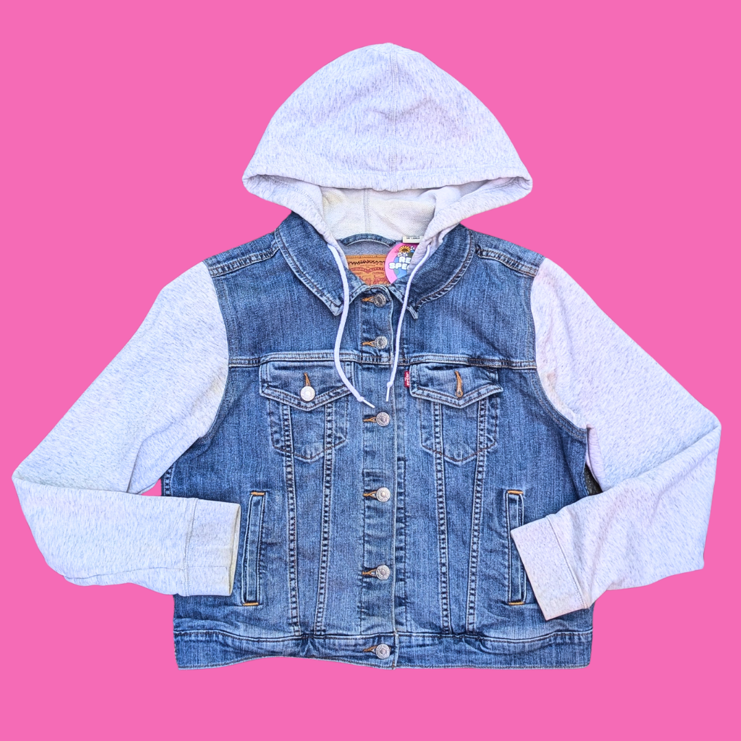 Dragon Ball Z Upcycled T-Shirt Denim Jacket with Hoodie Size XL (smaller fit)