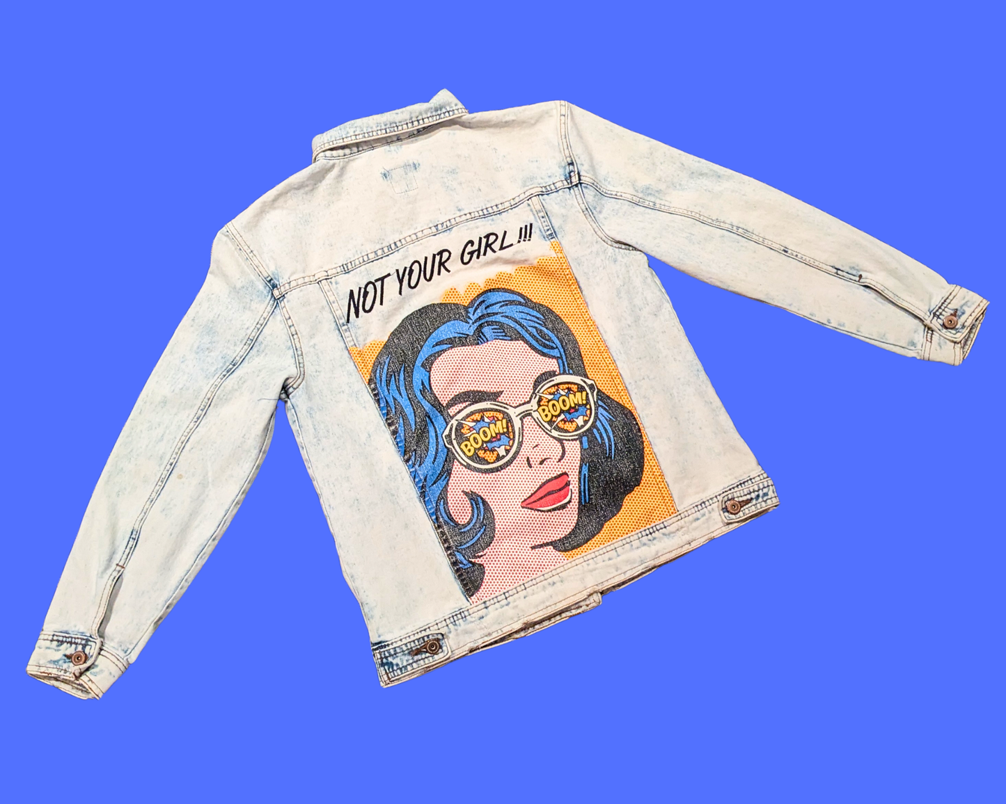 Y2K Boom Boom Jeans, Not Your Girl, Pop-Art Denim Jacket Size S