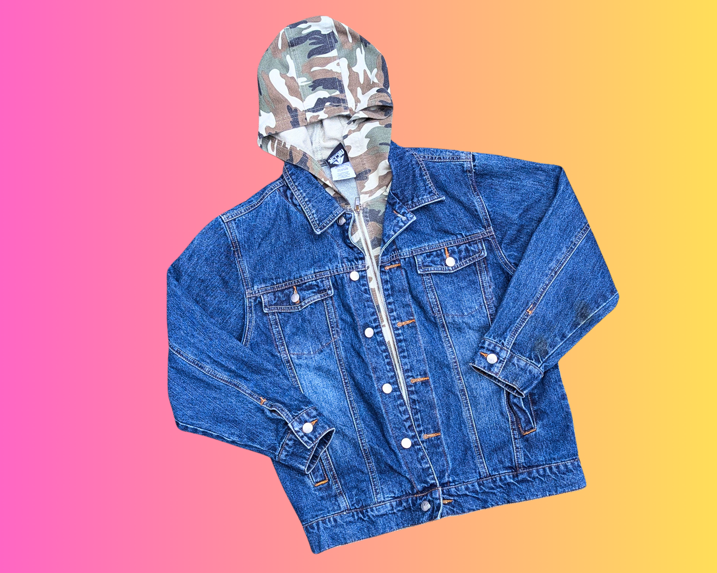 Handmade, Upcycled Led Zeppelin Denim Jacket with Hoodie Size L