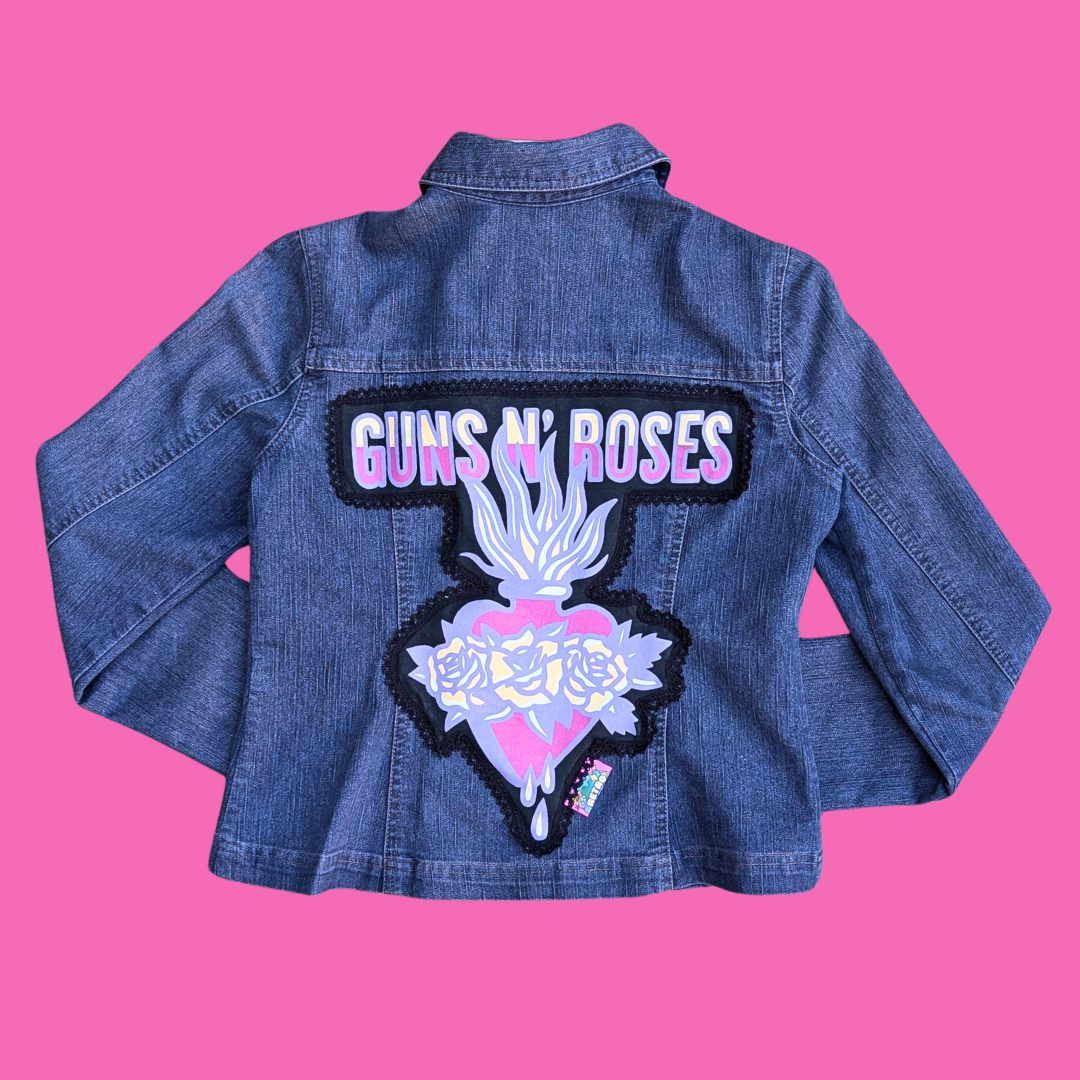 Guns N' Roses Upcycled T-Shirt Denim Jacket Size M for Women