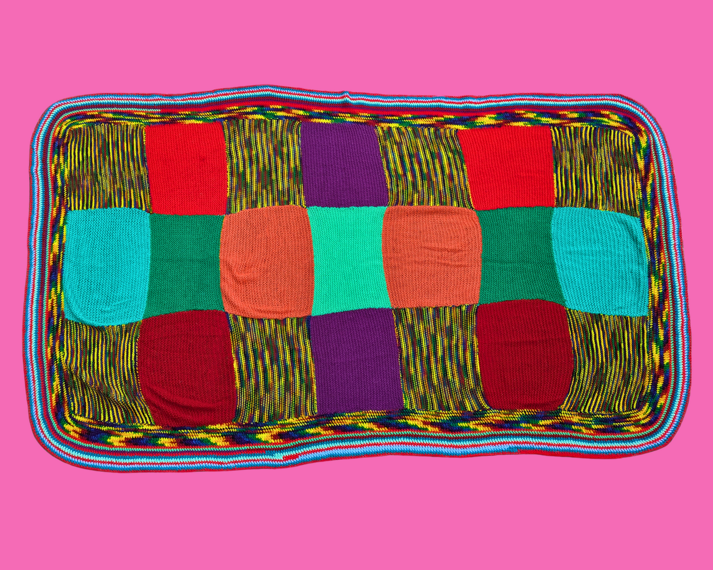 Vintage 1980's Colorful, Funky Crochet Blanket