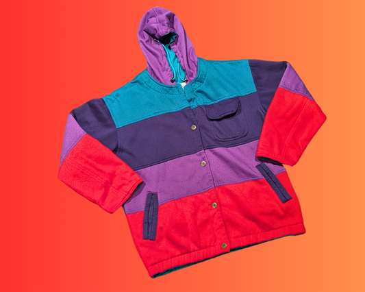 Vintage 1990's Color Block, Green, Purple, Red, United Expedition Button Down Jacket Size M