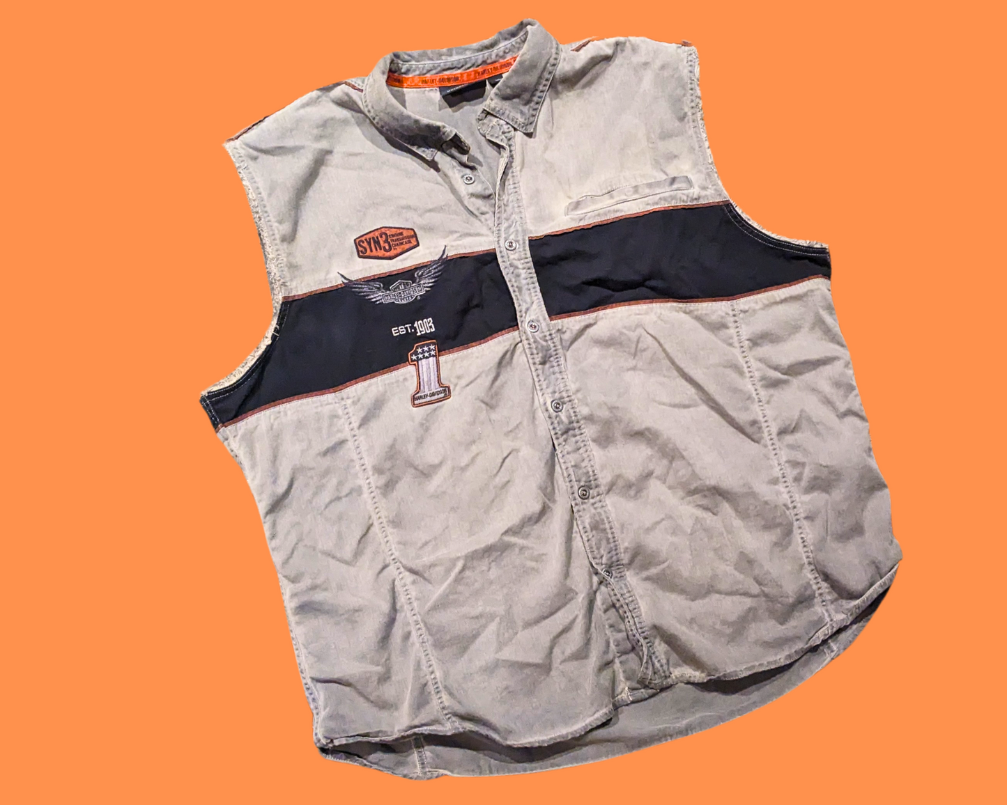 Y2K Harley Davidson Genuine MotorClothes Denim Waistcoat Size 3XL