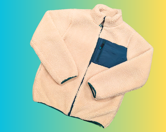 Y2K Beige and Green Fuzzy Jacket Size M