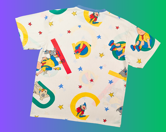 Handmade, Upcycled Vintage Caillou Bedsheet T-Shirt Oversized XS - Fits Like A Size M