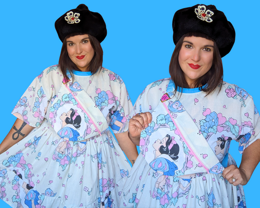 Handmade, Upcycled Vintage 1990's Walt Disney's Snow White and The Seven Dwarves Bedsheet T-Shirt Dress Fits S-M-L-XL with Matching Fanny Pack