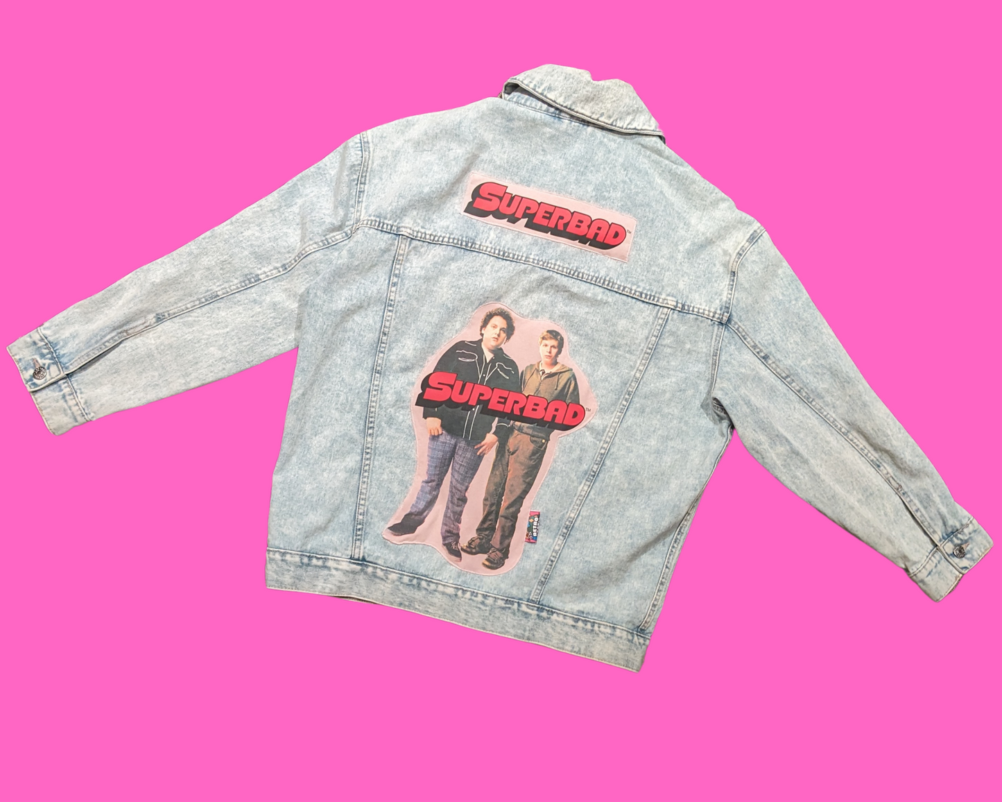Handmade, Upcycled Superbad Denim Jacket Size M + Gifted DVD Notebook