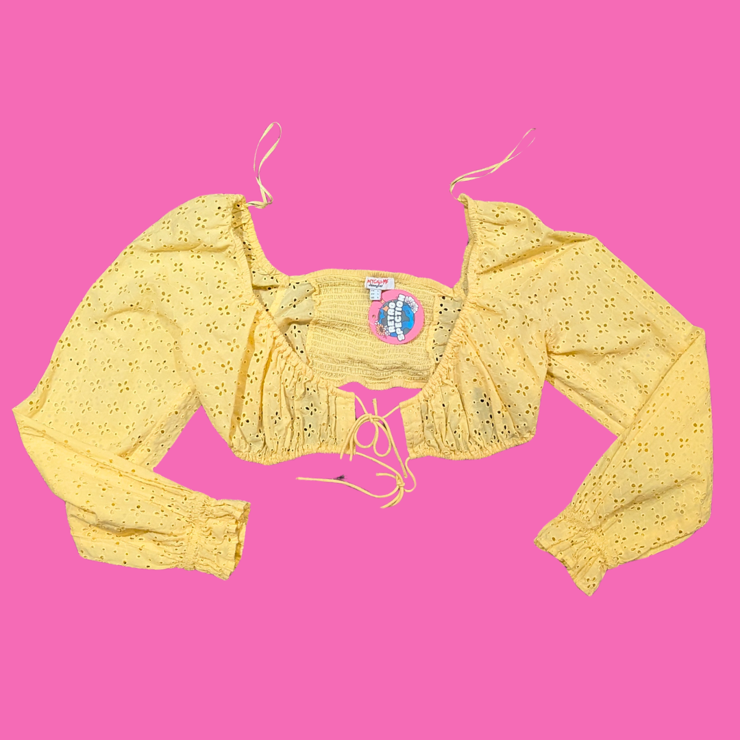 Yellow, Boho, Long Sleeves Halter Top Size L