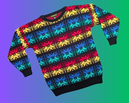 Pull en tricot coloré vintage des années 1990, taille M