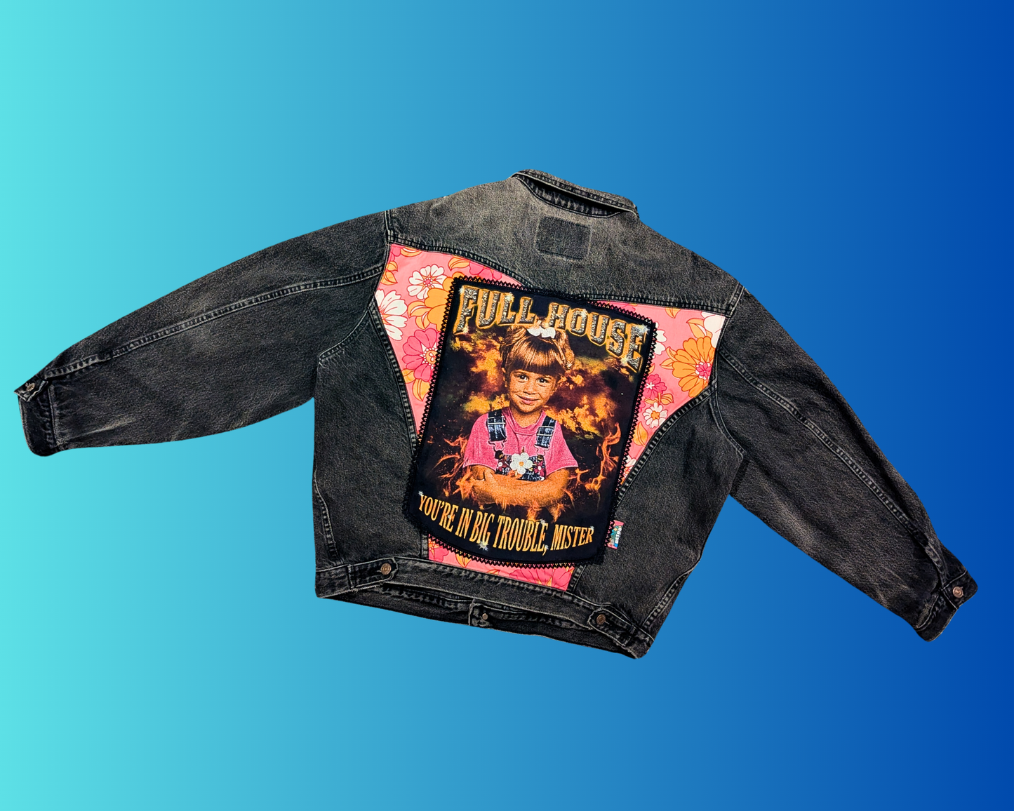 Handmade, Upcycled Black, Full House, Levi's Denim Jacket Size L