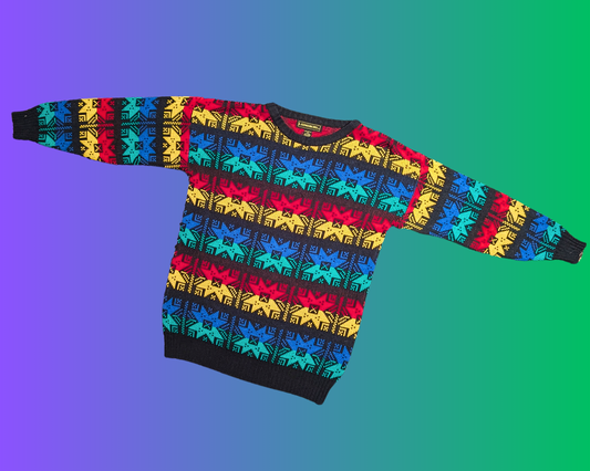 Pull en tricot coloré vintage des années 1990, taille M