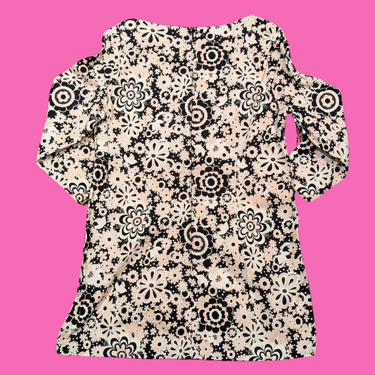 Black, White and Beige Floral Patterned Dress Size M