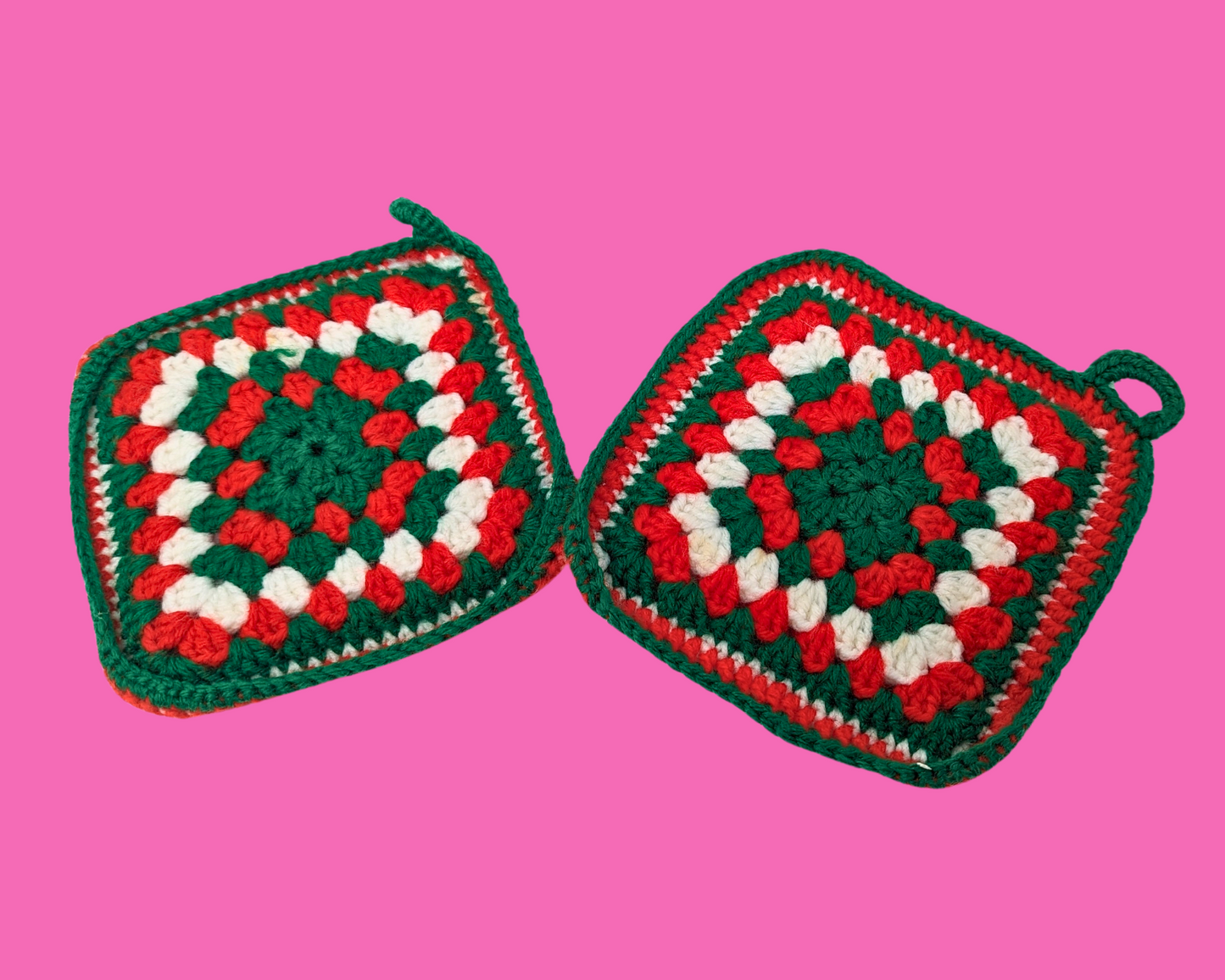 Vintage 1980's Hand Crocheted Oven Mitts