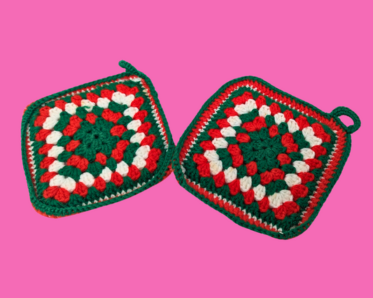 Gants de cuisine vintage crochetés à la main des années 1980