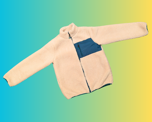Y2K Beige and Green Fuzzy Jacket Size M