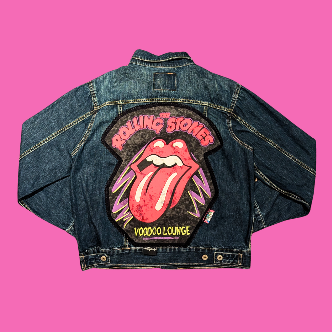 The Rolling Stones Upcycled T-Shirt Denim Jacket Size XL