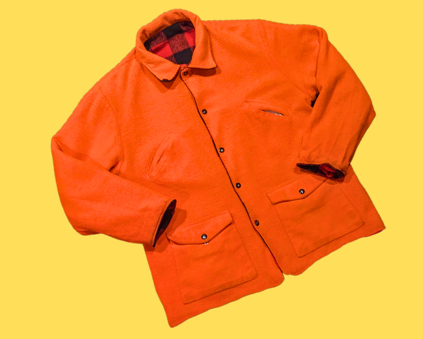 Vintage 1990's Reversible Red Plaid and Orange Lumberjack Jacket Size L