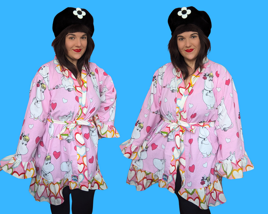 Handmade, Upcycled The Moomins Bedsheet Kimono, Fits All Sizes Up to 5XL