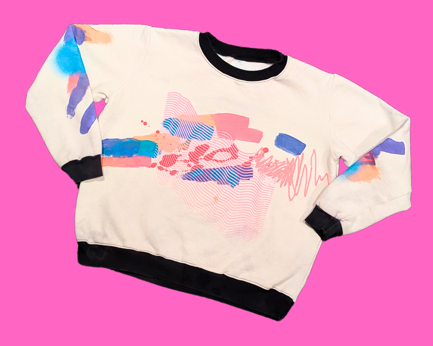 Vintage 1990's TOLH White and Abstract Coloured Design Crewneck Size M for Women