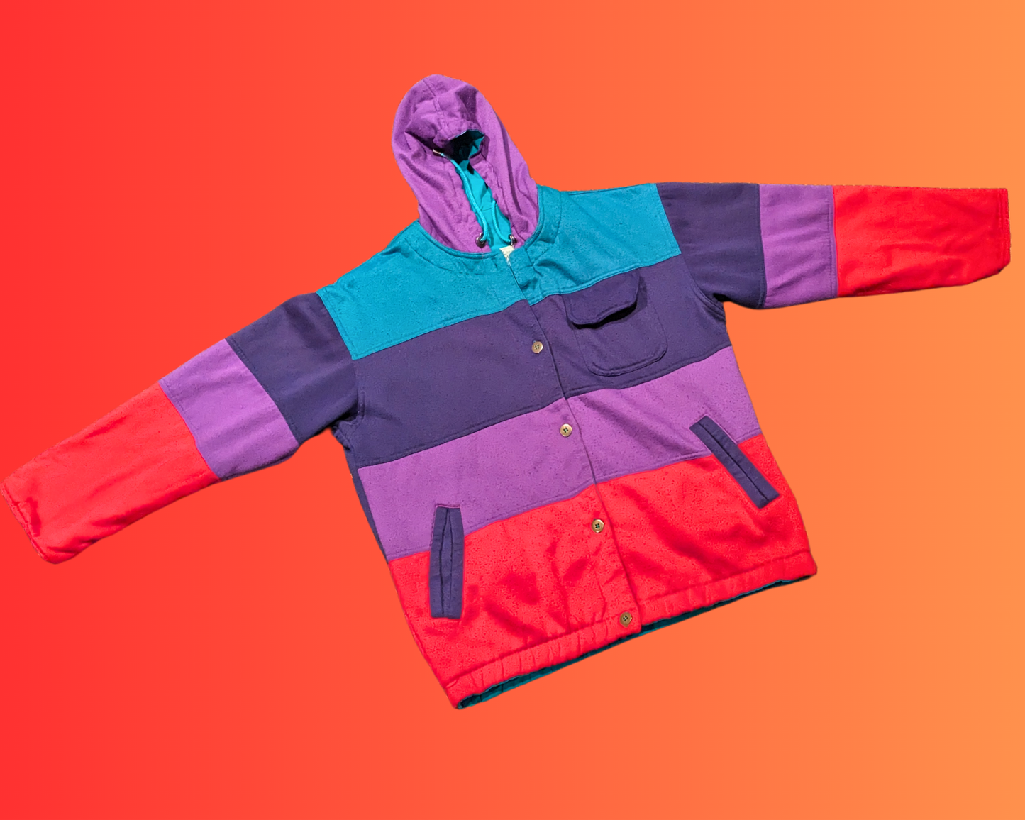 Vintage 1990's Color Block, Green, Purple, Red, United Expedition Button Down Jacket Size M