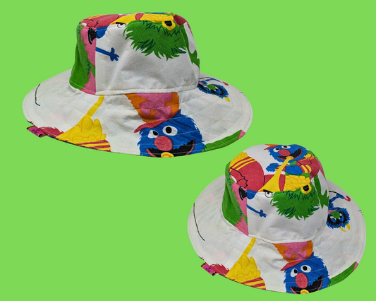 Handmade and Upcycled Vintage Sesame Street Bedsheet Reversible Bucket Hat