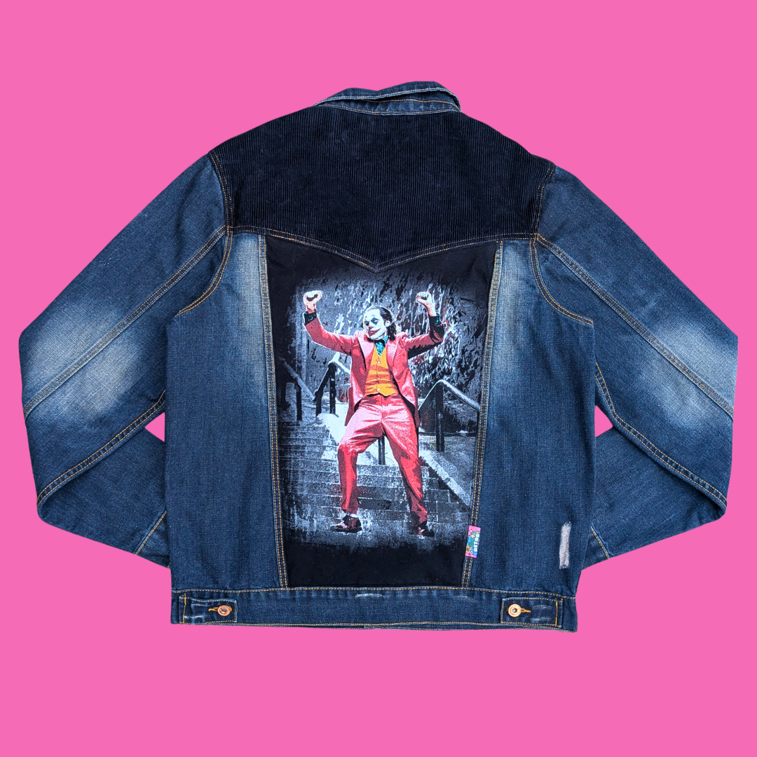Joker Upcycled T-Shirt Denim Jacket Size 3XL