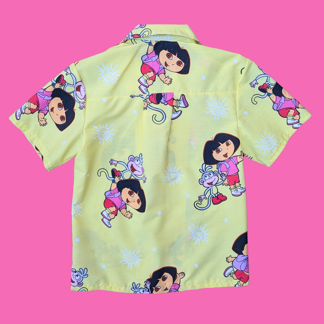 Handmade, Upcycled Dora the Explorer Bedsheet Button Down Shirt Size XS
