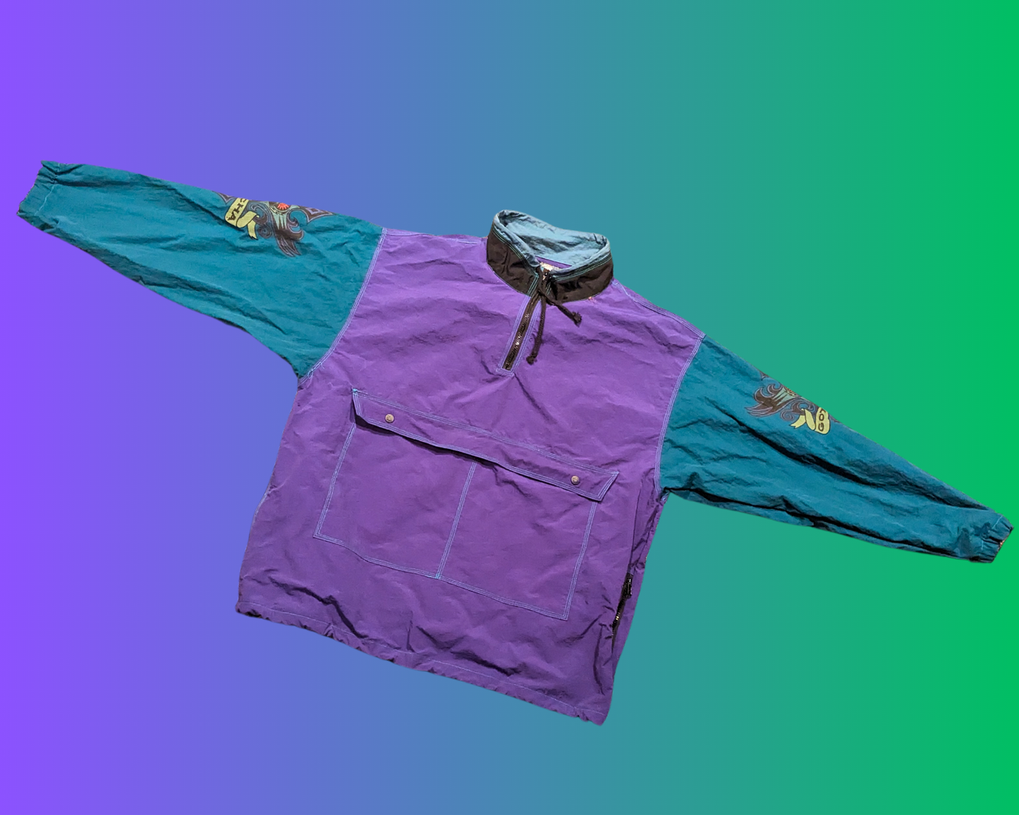 Vintage 1990's Gotcha Green and Purple Winderbreaker Jacket Size XL