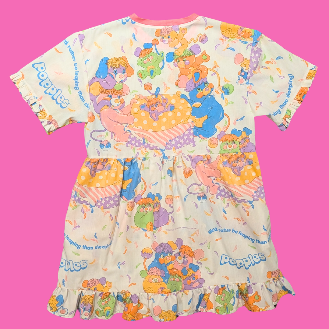 Handmade, Upcycled Vintage Popples Bed Sheet Dress Oversized S-M, Fitted L-XL