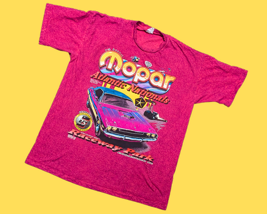 T-shirt vintage rose des années 1990, voitures de course Mopar Atlantic Nationals Raceway Park, taille L