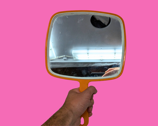 Miroir à main orange vintage des années 1980