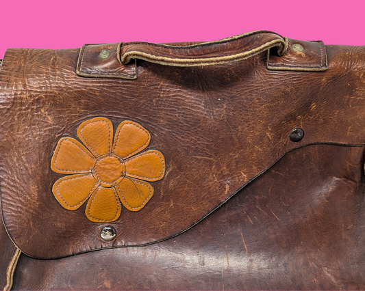 Sac messager vintage en cuir marron des années 1970
