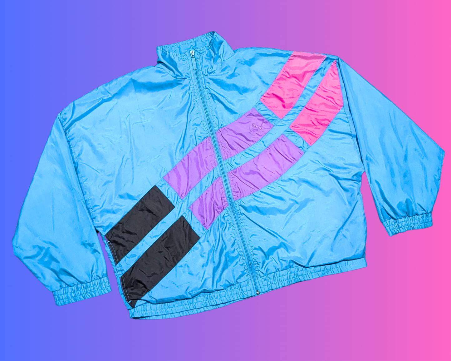 Y2K Blue and Pink Puma Windbreaker Jacket Size L