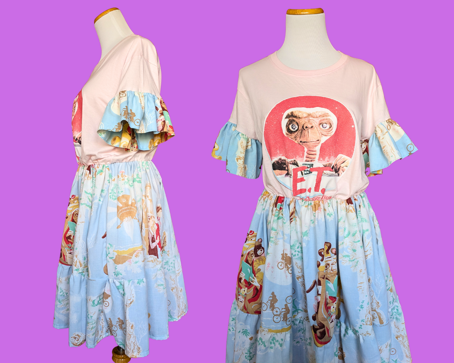 Handmade, Upcycled E.T Movie T-Shirt Dress, Made with Vintage 1980's Bedsheet, Size M-L