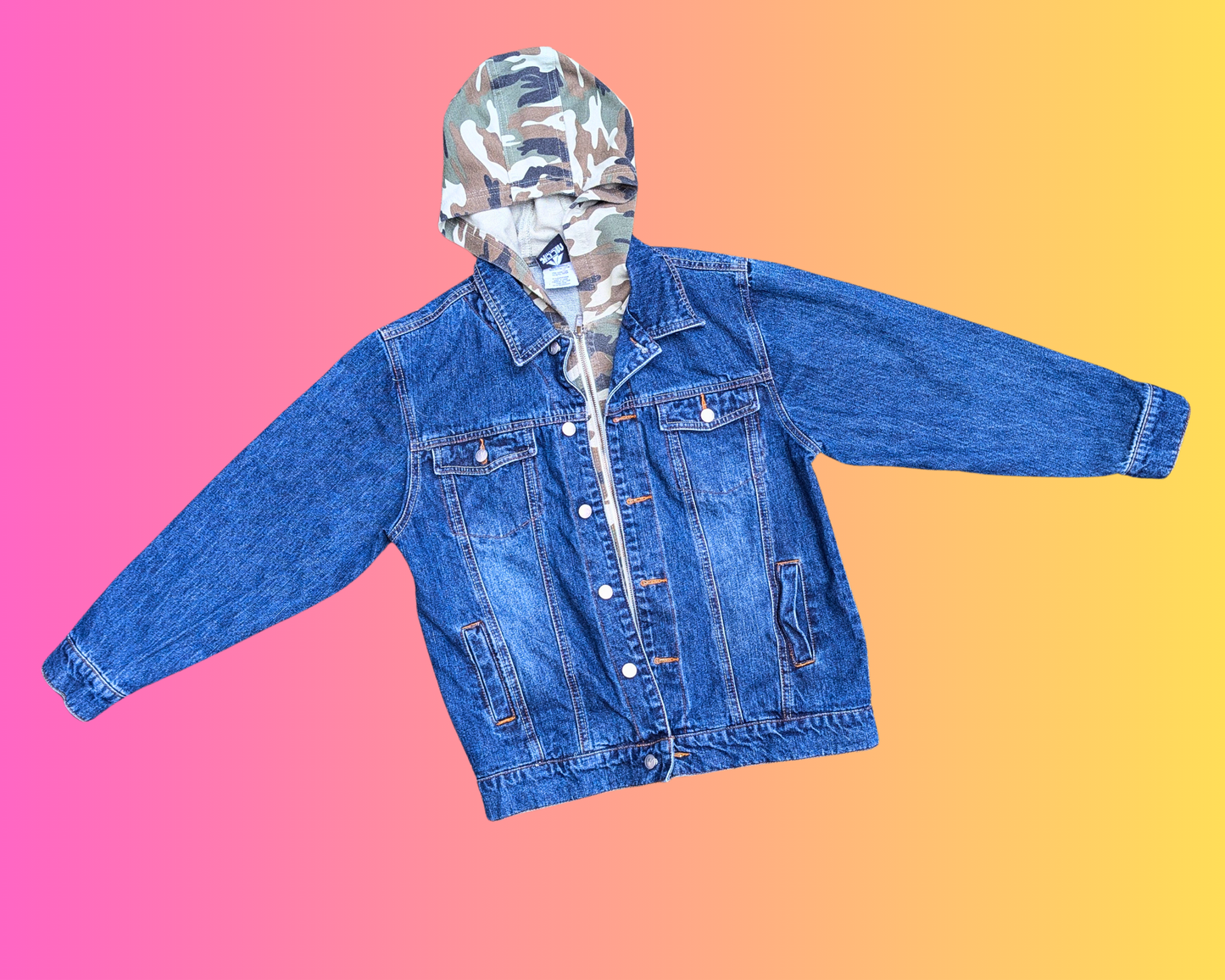 Handmade, Upcycled Led Zeppelin Denim Jacket with Hoodie Size L