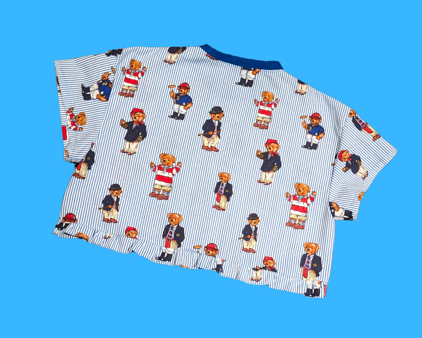 Handmade, Upcycled Little Bears Patterned, Ralph Lauren Bedsheet Crop Top Fits Size S to XL