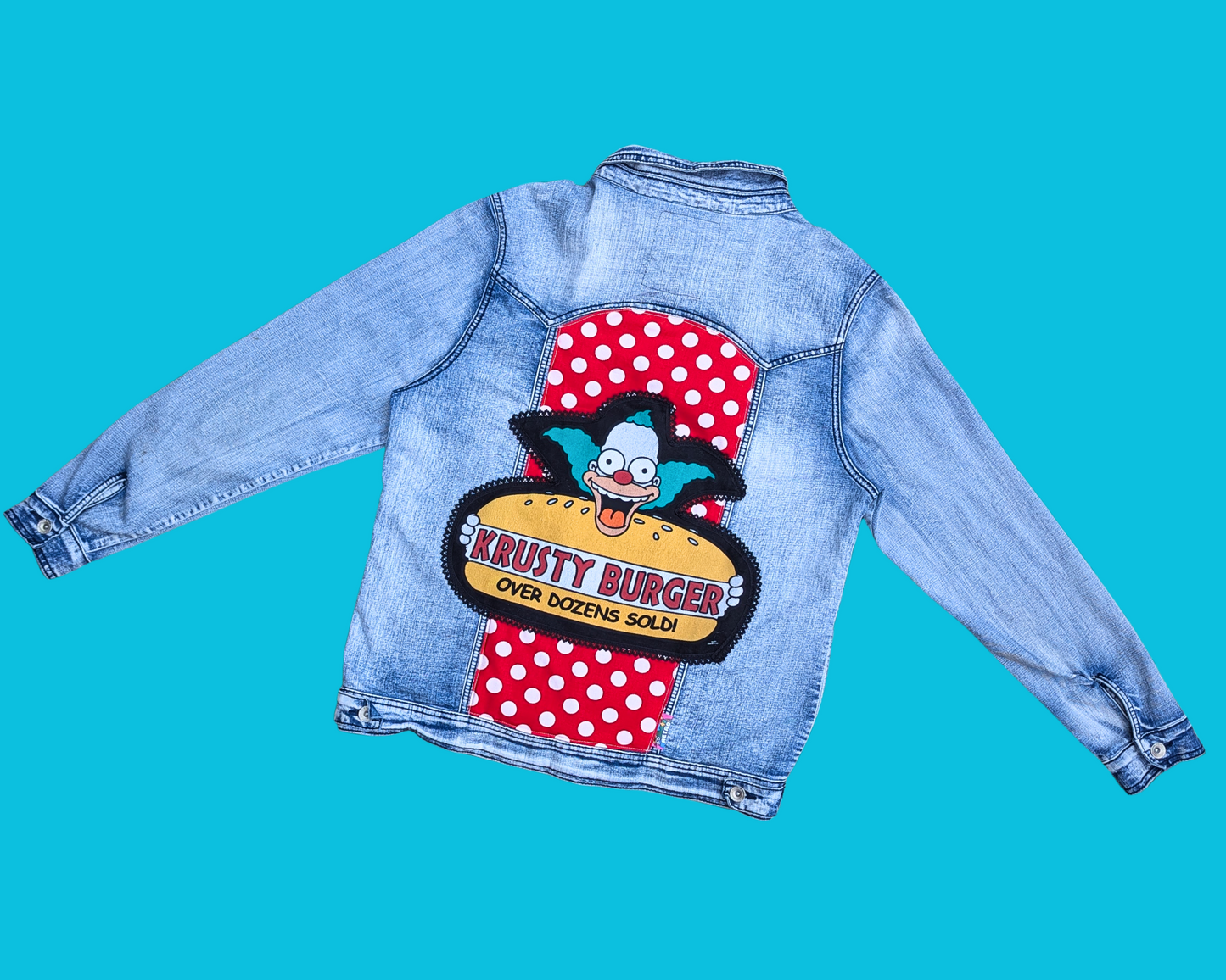 Handmade, Upcycled Krusty Burger, The Simpsons Denim Jacket Size L