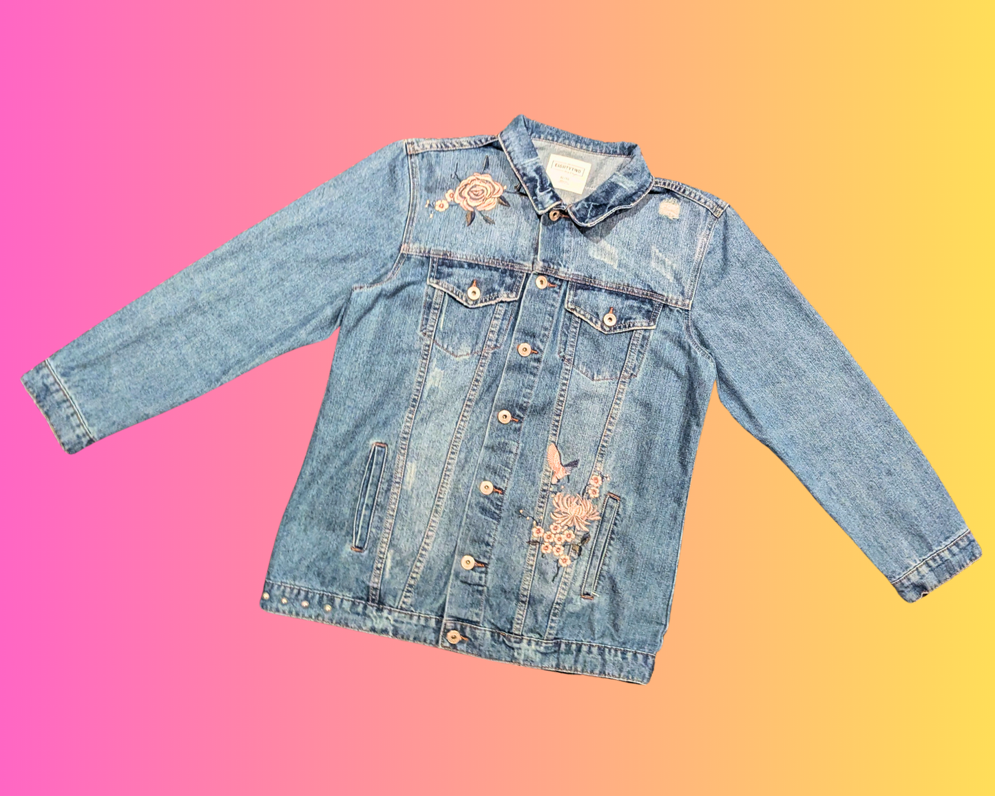 Veste en jean ET l'extraterrestre faite à la main et recyclée, taille XL