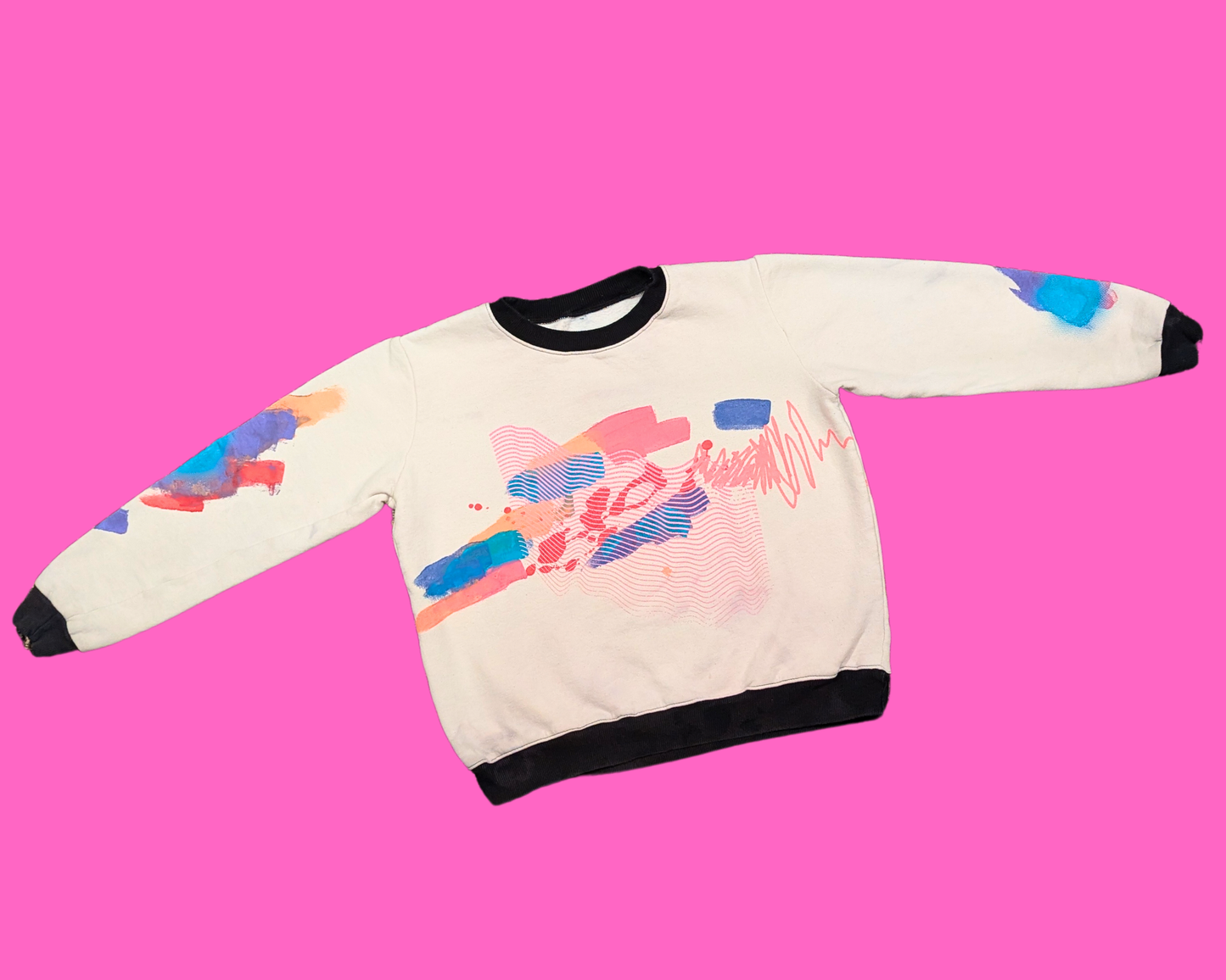 Vintage 1990's TOLH White and Abstract Coloured Design Crewneck Size M for Women