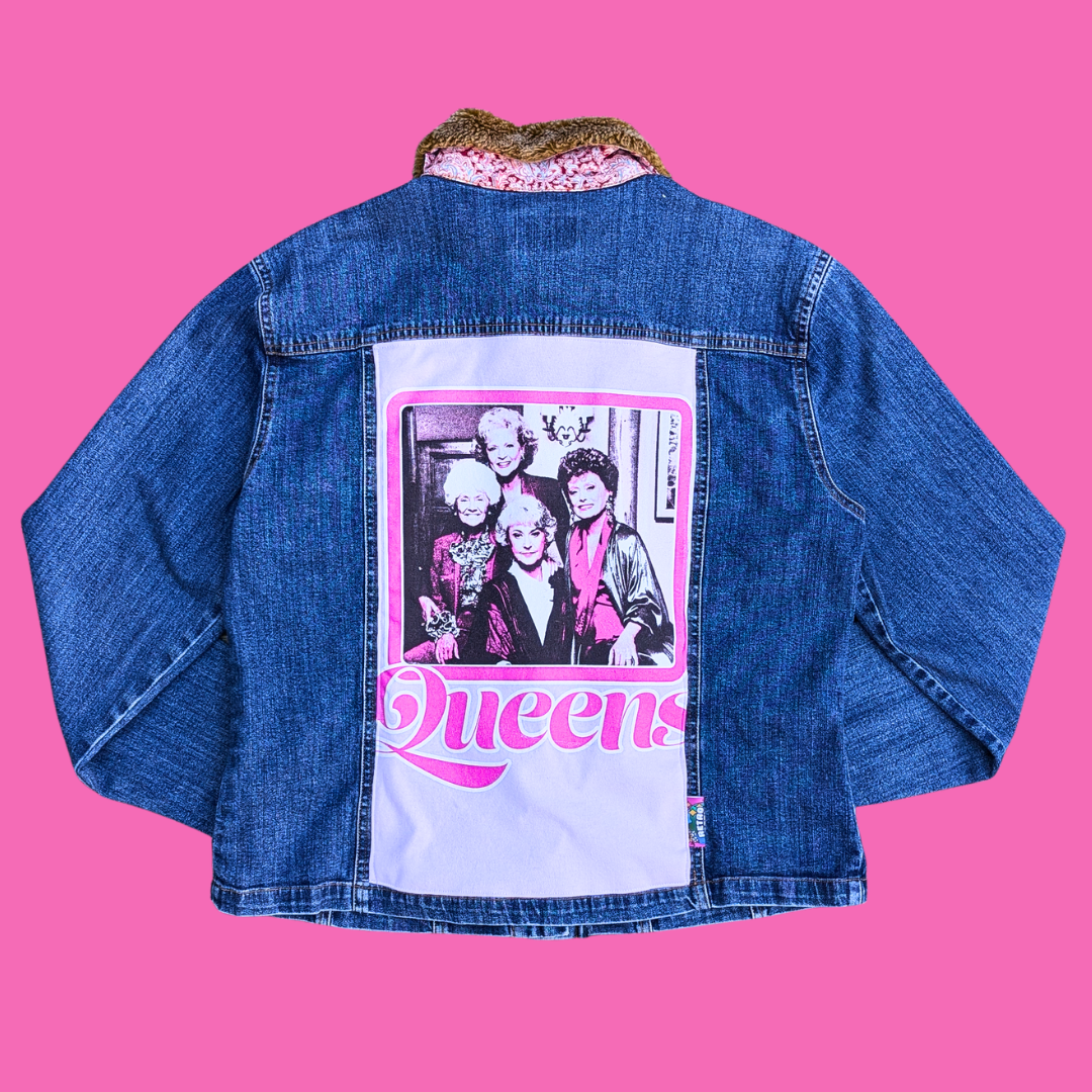Golden Girls ''Queens'' Upcycled T-Shirt Denim Jacket Size L for Women