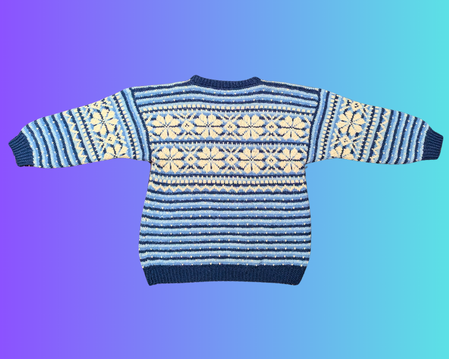 Vintage 1990's Knit Blue and White, Snow Flakes, Sweater Size M for Women