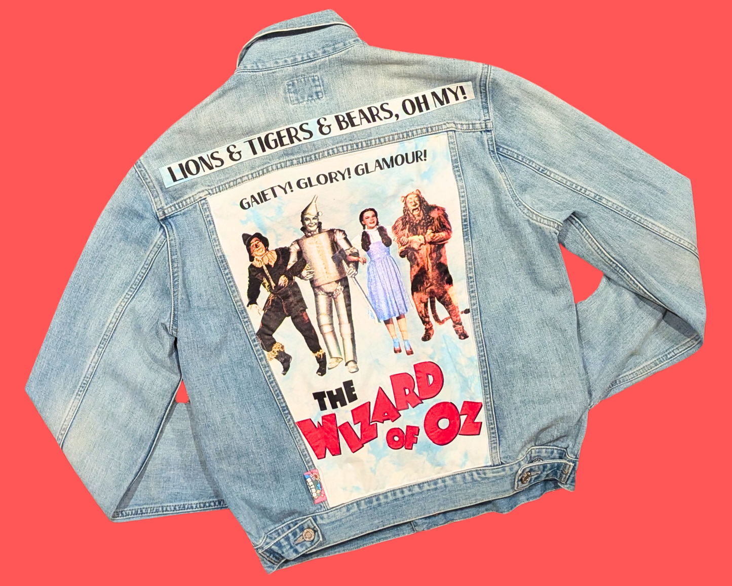 Handmade, Upcycled Denim Jacket with a Wizard of Oz T-Shirt Size M for Women
