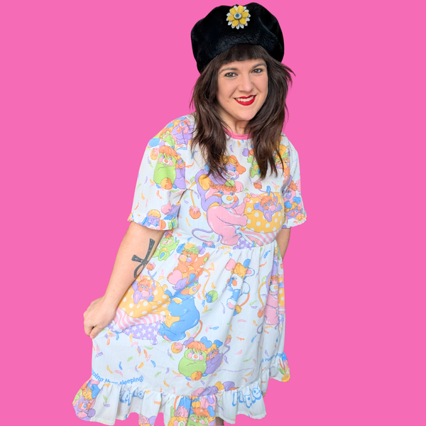 Handmade, Upcycled Vintage Popples Bed Sheet Dress Oversized S-M, Fitted L-XL