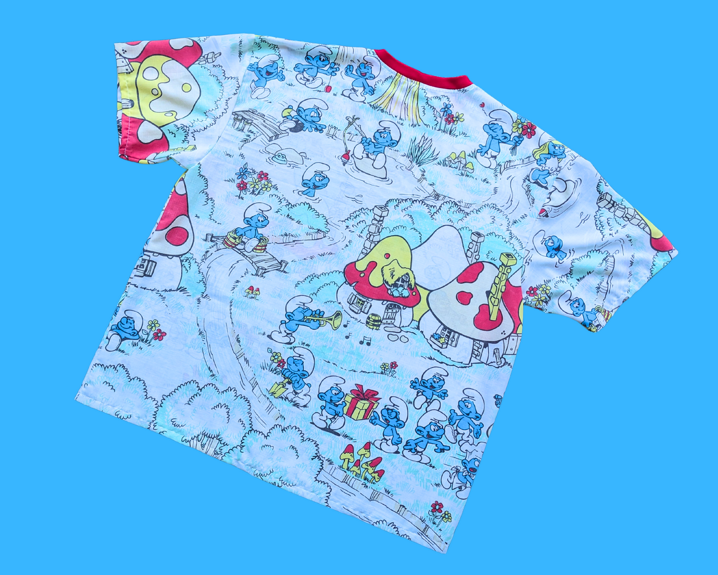 Handmade, Upcycled The Smurfs Bedsheet T-Shirt Oversized XL