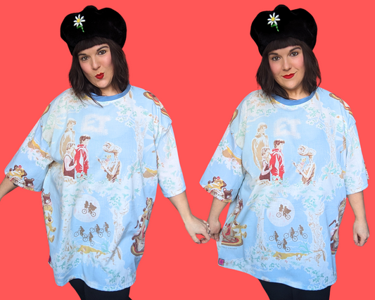 T-shirt vintage ET des années 1980, fait main et recyclé, taille XL