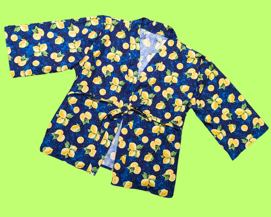 Nappe kimono faite main et recyclée aux citrons célestes, convient à toutes les tailles jusqu'à XL