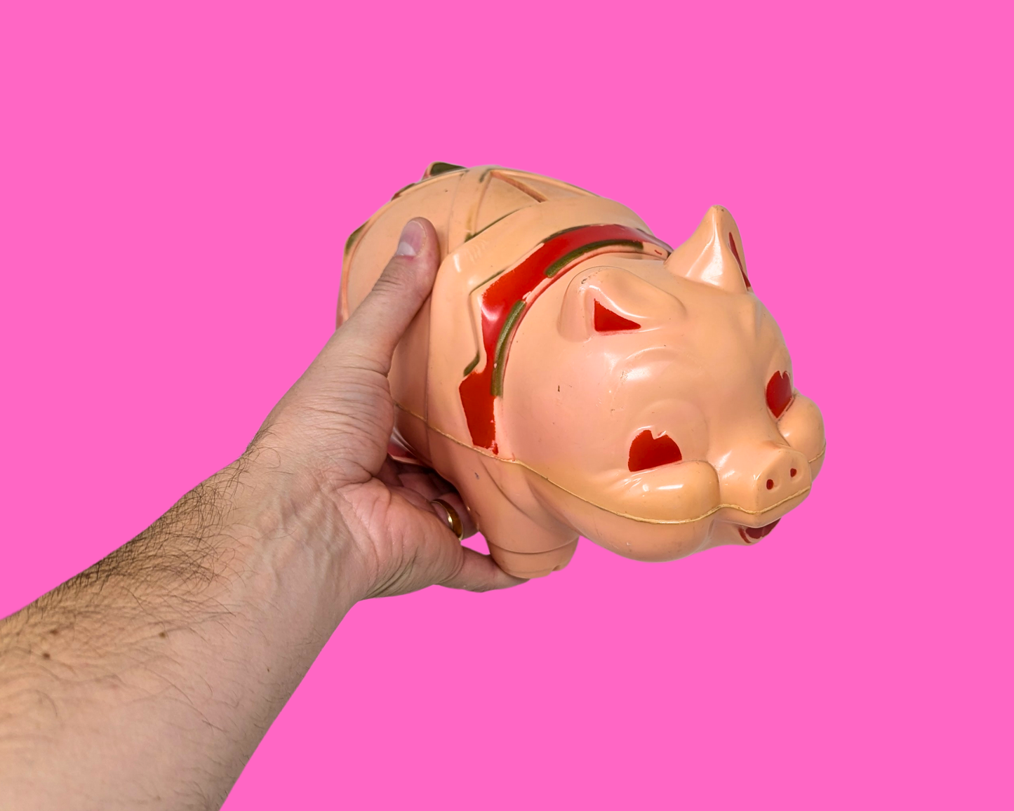 Tirelire vintage en plastique rose des années 1960, sans bouchon
