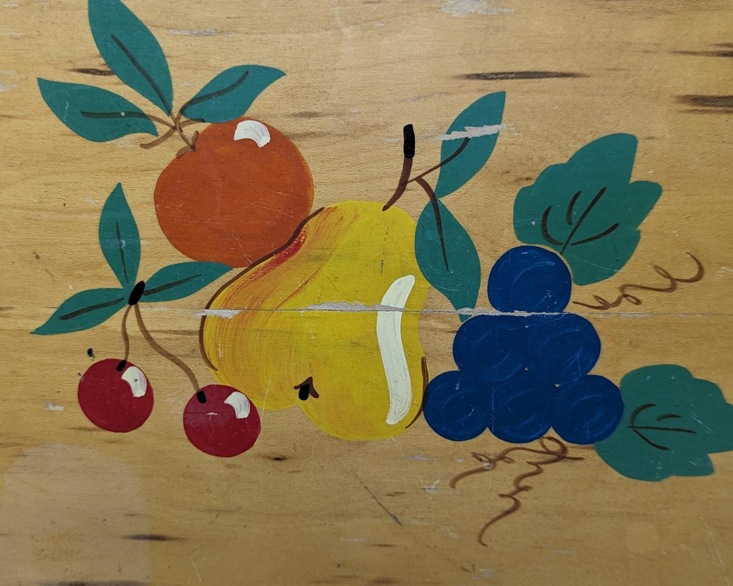 Vintage 1980's Wooden Tray with Painted Fruits